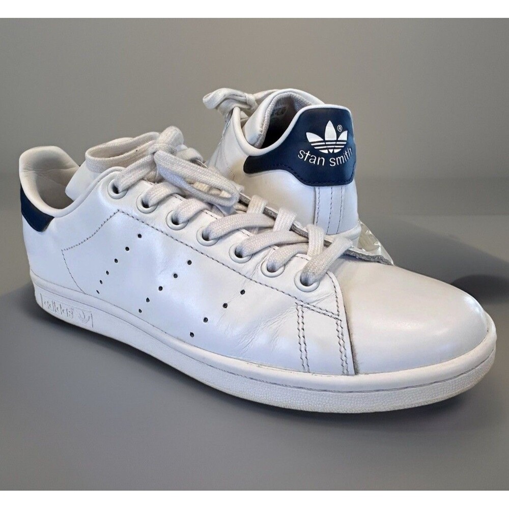 Adidas Originals Stan Smith White Navy Leather Sneakers S81020 Women 8-Men 6.5